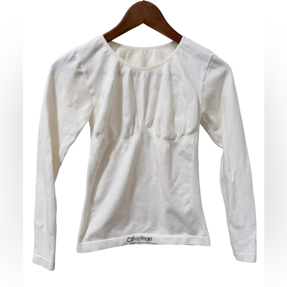 Calvin Klein Off-White Long Sleeve Seamless Scoop Neck Top